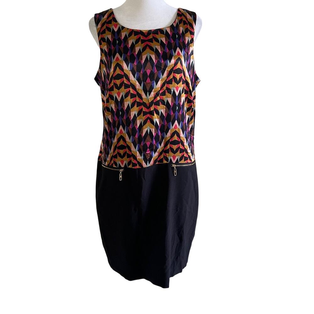 Miss Sixty M60 Dress SZ10 Geometric Mod Y2K Sleeveless Zip Pocket Retro